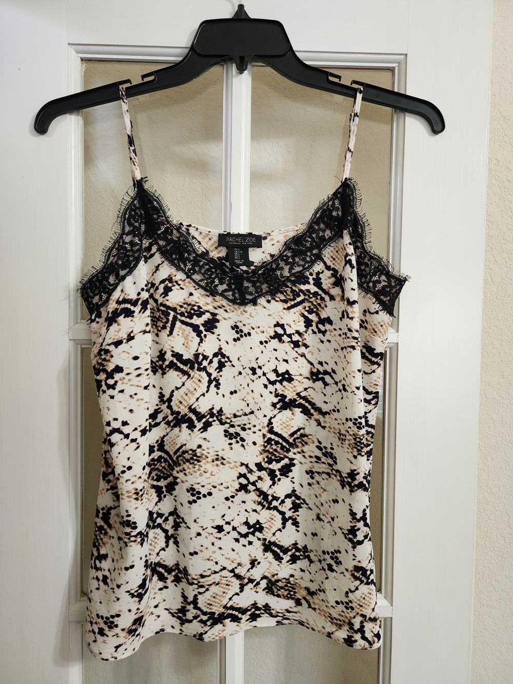 Rachel Zoe Snake Print Lace Trim Cami Tank Top Large Animal Print Boho